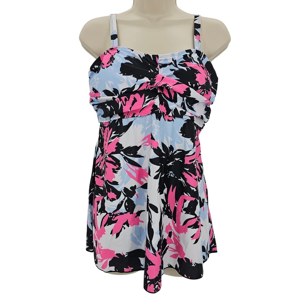 Zando Womans size XL 2 Piece Tankini High Waist Swimsuit Floral Black NWOT